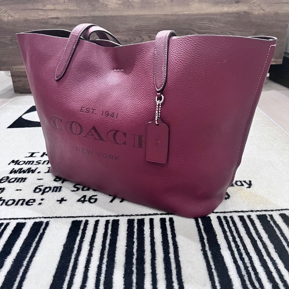 Coach Pebble Leather Cameron Large Tote Shoulder Bag in Burgundy / Wine - Picture 3 of 13